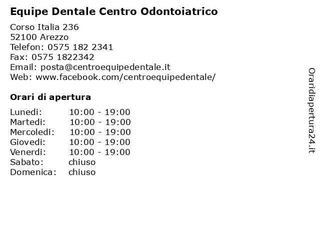 Orari di apertura Equipe Dentale Centro Odontoiatrico Corso